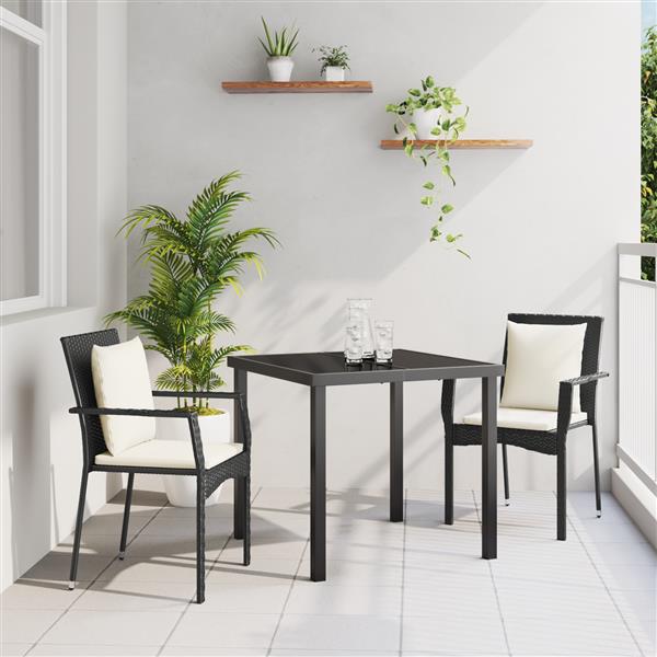 Grote foto vidaxl 3 delige tuin eetset met kussens zwart poly rattan tuin en terras tuinmeubelen
