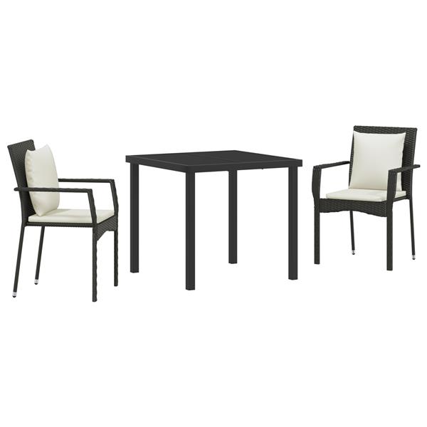 Grote foto vidaxl 3 delige tuin eetset met kussens zwart poly rattan tuin en terras tuinmeubelen