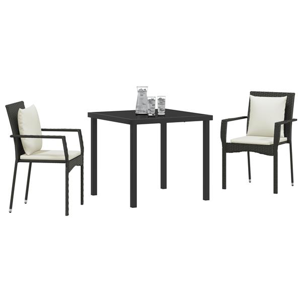 Grote foto vidaxl 3 delige tuin eetset met kussens zwart poly rattan tuin en terras tuinmeubelen