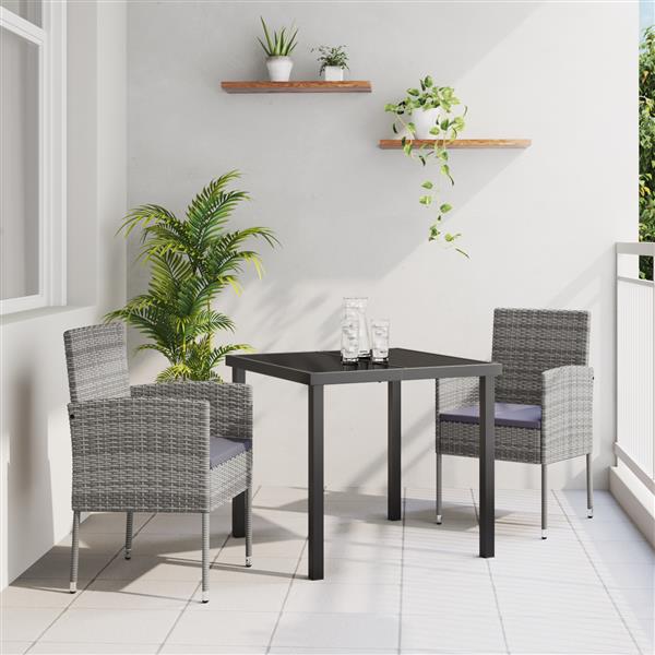 Grote foto vidaxl 3 delige tuinset met kussens in grijs poly rattan tuin en terras tuinmeubelen