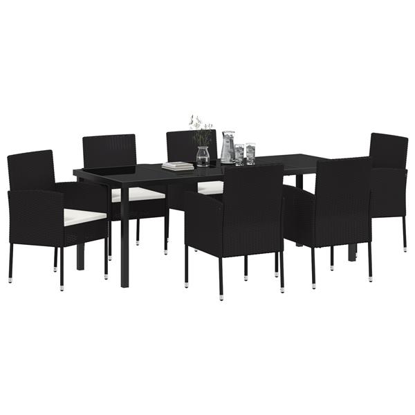 Grote foto vidaxl 7 delige tuin eettafel set met kussens zwart poly rattan tuin en terras tuinmeubelen