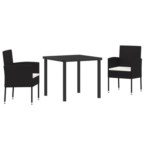 Grote foto vidaxl 3 delige tuin eetset met kussens zwart poly rattan tuin en terras tuinmeubelen