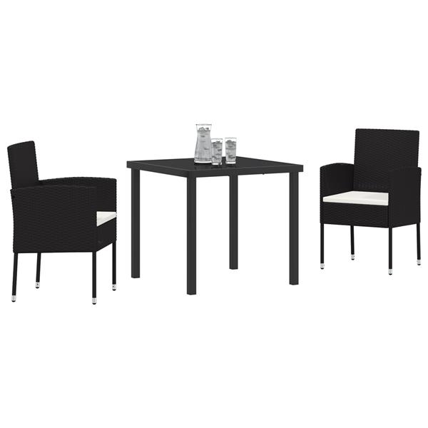 Grote foto vidaxl 3 delige tuin eetset met kussens zwart poly rattan tuin en terras tuinmeubelen