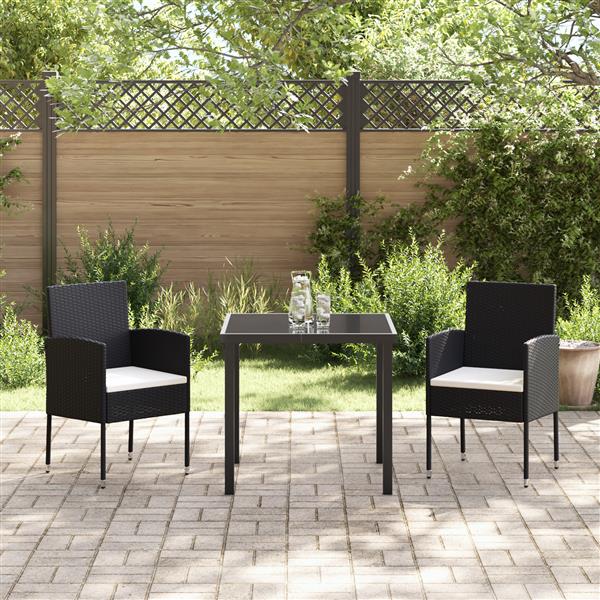 Grote foto vidaxl 3 delige tuin eetset met kussens zwart poly rattan tuin en terras tuinmeubelen