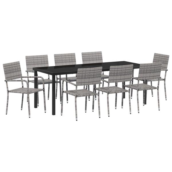 Grote foto vidaxl 9 delige tuin eetset grijs poly rattan tuin en terras tuinmeubelen