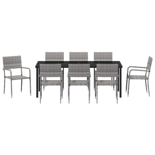 Grote foto vidaxl 9 delige tuin eetset grijs poly rattan tuin en terras tuinmeubelen