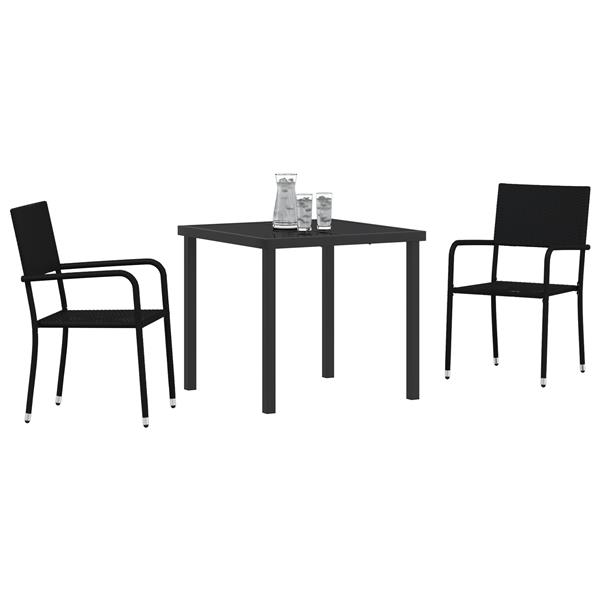 Grote foto vidaxl 3 delige tuin eetset zwart poly rattan tuin en terras tuinmeubelen