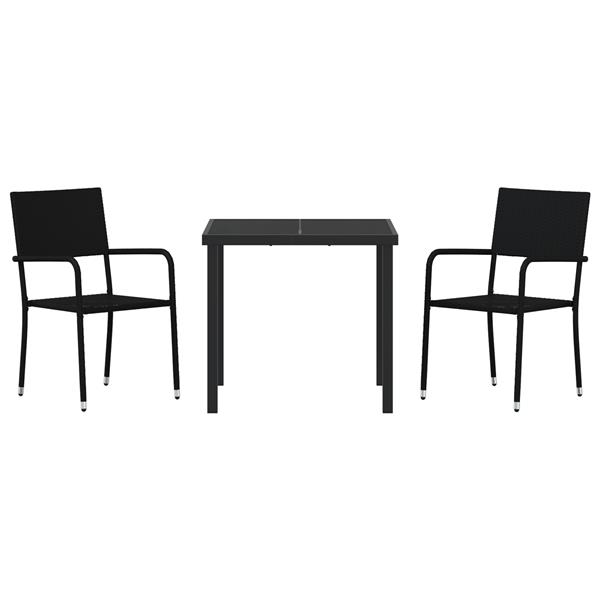 Grote foto vidaxl 3 delige tuin eetset zwart poly rattan tuin en terras tuinmeubelen