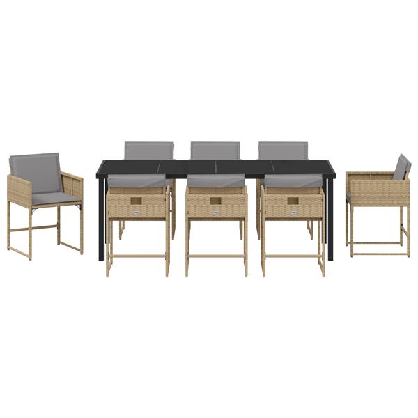 Grote foto vidaxl 9 delige tuin eetset met kussens beige poly rattan tuin en terras tuinmeubelen