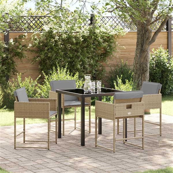 Grote foto vidaxl 5 delige tuinset met beige kussens van poly rattan tuin en terras tuinmeubelen