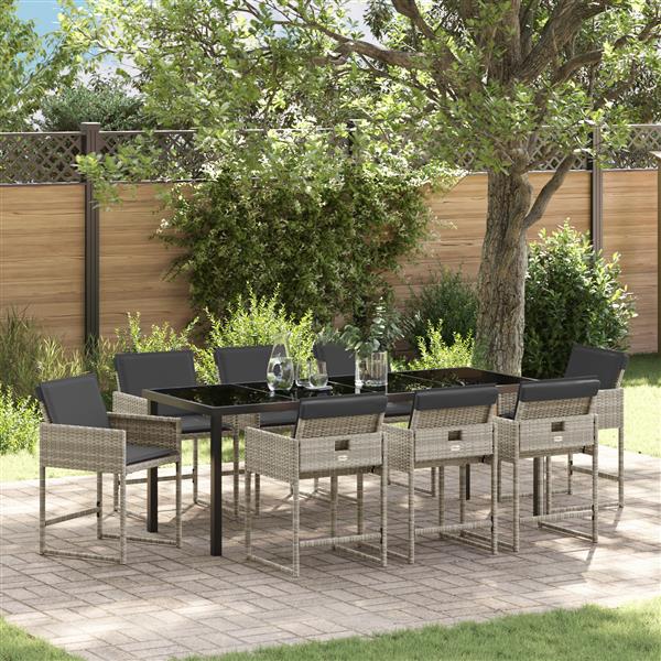 Grote foto vidaxl 9 delige tuinset met kussens lichtgrijs poly rattan tuin en terras tuinmeubelen