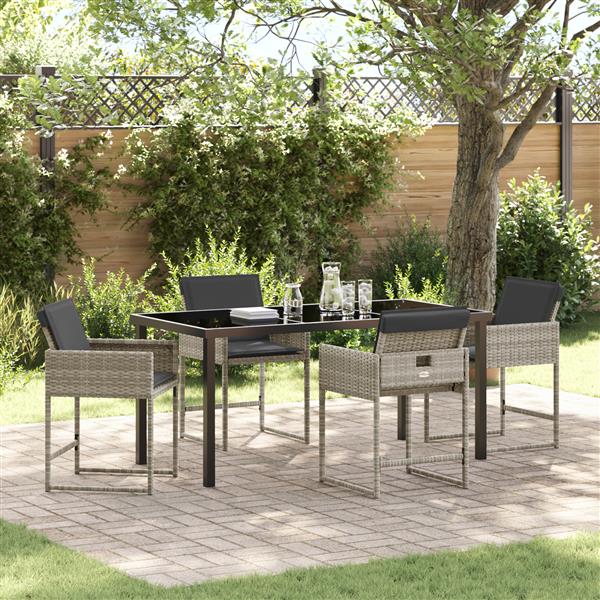 Grote foto vidaxl 5 delige tuin eetset met kussens in lichtgrijs poly rattan tuin en terras tuinmeubelen