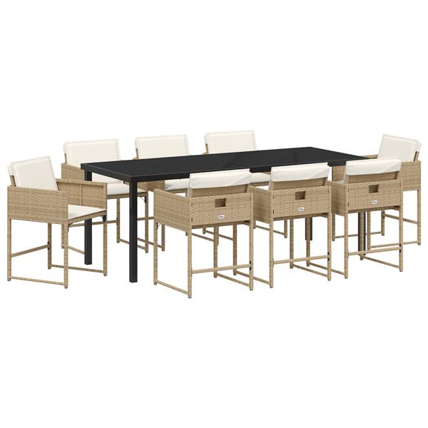 Grote foto vidaxl 9 delige tuin eettafelset met kussens beige poly rattan tuin en terras tuinmeubelen