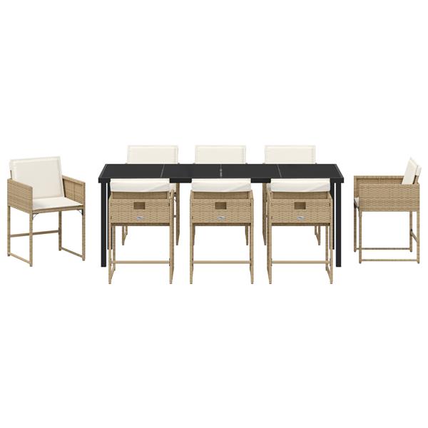 Grote foto vidaxl 9 delige tuin eettafelset met kussens beige poly rattan tuin en terras tuinmeubelen
