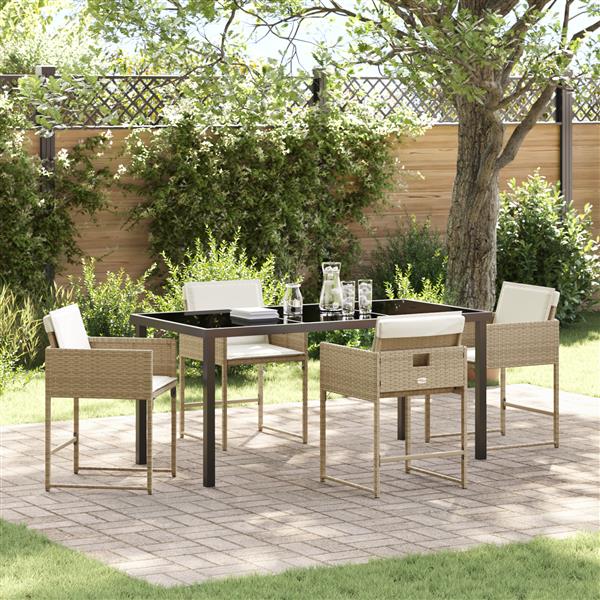 Grote foto vidaxl 5 delige tuin eetset met kussens beige poly rattan tuin en terras tuinmeubelen