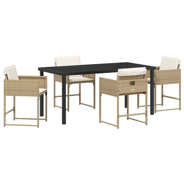 Grote foto vidaxl 5 delige tuin eetset met kussens beige poly rattan tuin en terras tuinmeubelen