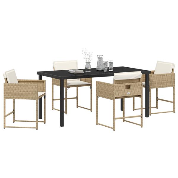 Grote foto vidaxl 5 delige tuin eetset met kussens beige poly rattan tuin en terras tuinmeubelen