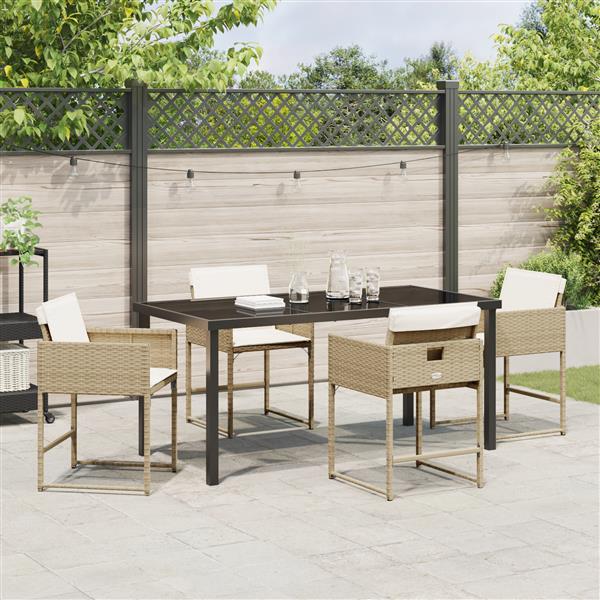Grote foto vidaxl 5 delige tuin eetset met kussens beige poly rattan tuin en terras tuinmeubelen