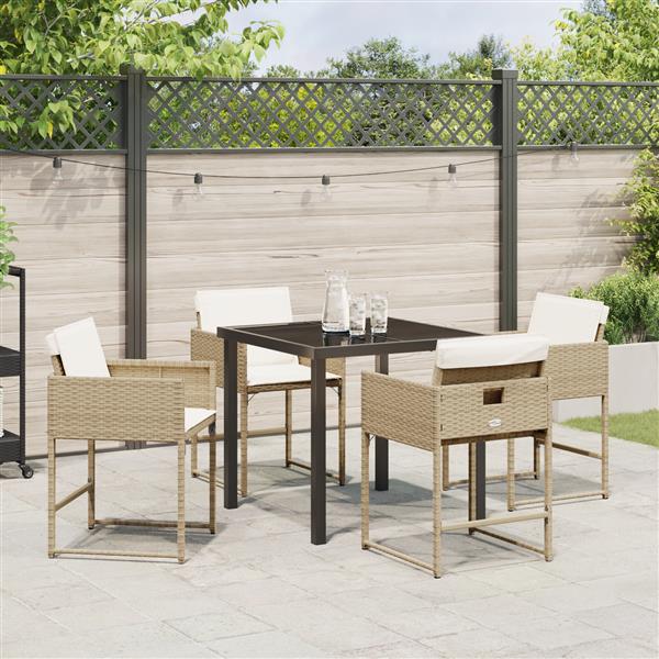 Grote foto vidaxl 5 delige tuin eetset met kussens in beige poly rattan tuin en terras tuinmeubelen