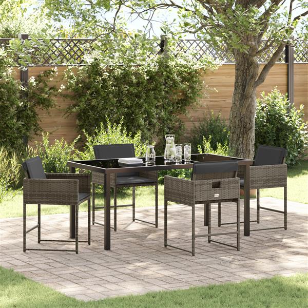 Grote foto vidaxl 5 delige tuinset met kussens in grijs poly rattan tuin en terras tuinmeubelen