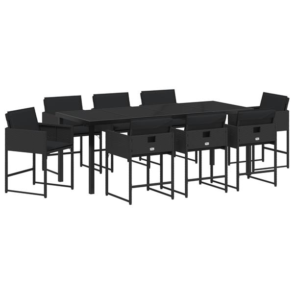 Grote foto vidaxl 9 delige tuinset met kussens zwart poly rattan tuin en terras tuinmeubelen