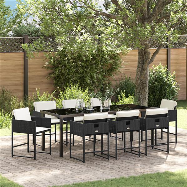 Grote foto vidaxl 9 delige tuinset met kussens zwart poly rattan tuin en terras tuinmeubelen