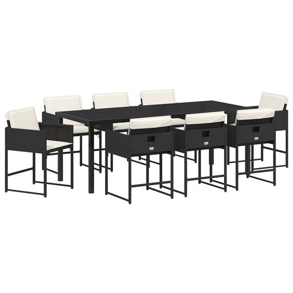 Grote foto vidaxl 9 delige tuinset met kussens zwart poly rattan tuin en terras tuinmeubelen