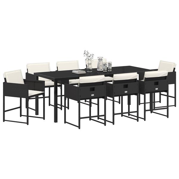 Grote foto vidaxl 9 delige tuinset met kussens zwart poly rattan tuin en terras tuinmeubelen