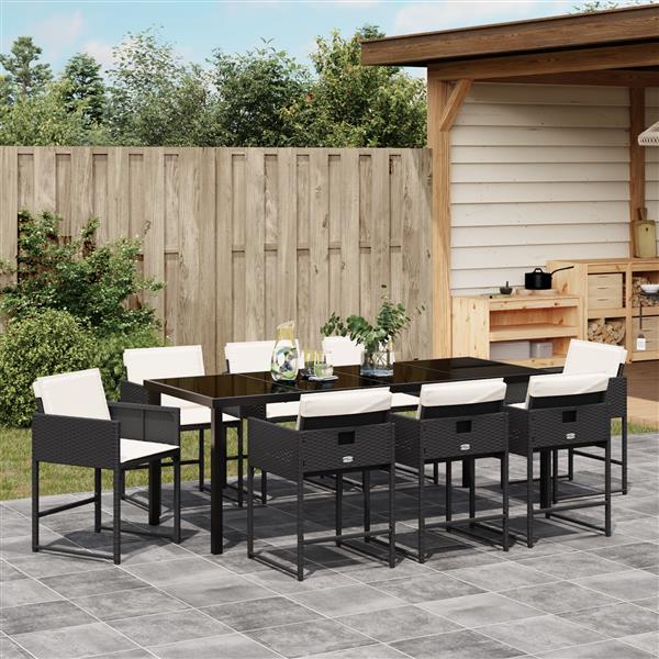 Grote foto vidaxl 9 delige tuinset met kussens zwart poly rattan tuin en terras tuinmeubelen