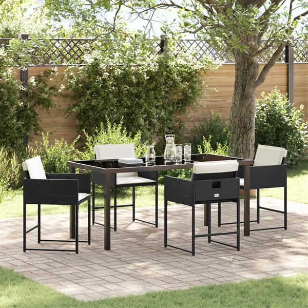 Grote foto vidaxl 5 delige tuinset met kussens zwart poly rattan tuin en terras tuinmeubelen
