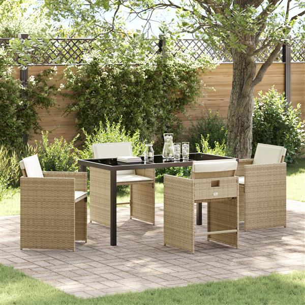 Grote foto vidaxl 5 delige tuinset met kussens beige poly rattan tuin en terras tuinmeubelen