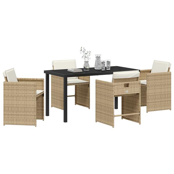 Grote foto vidaxl 5 delige tuinset met kussens beige poly rattan tuin en terras tuinmeubelen
