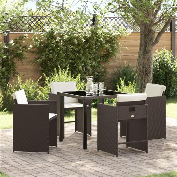 Grote foto vidaxl 5 delige tuin eetset met kussens in bruin poly rattan tuin en terras tuinmeubelen