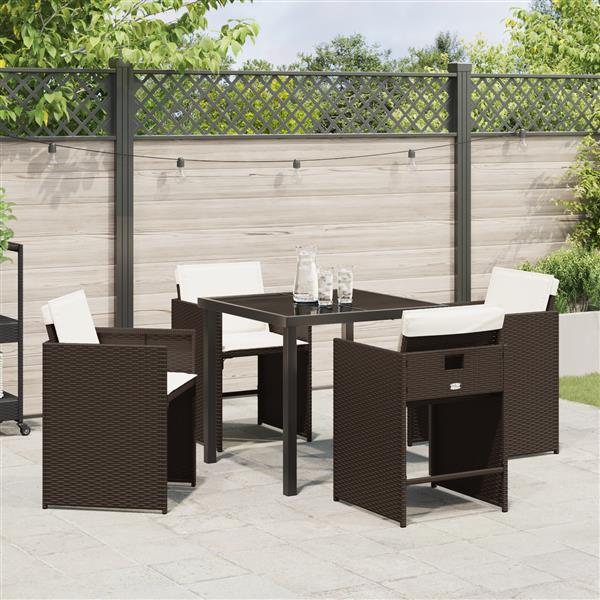 Grote foto vidaxl 5 delige tuin eetset met kussens in bruin poly rattan tuin en terras tuinmeubelen