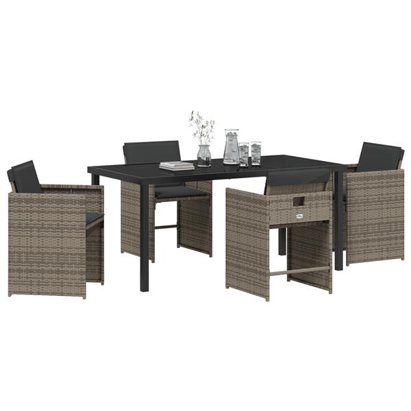 Grote foto vidaxl 5 delige tuinset met kussens in grijs poly rattan tuin en terras tuinmeubelen