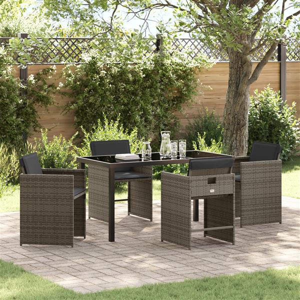 Grote foto vidaxl 5 delige tuin eettafelset met kussens grijs poly rattan tuin en terras tuinmeubelen
