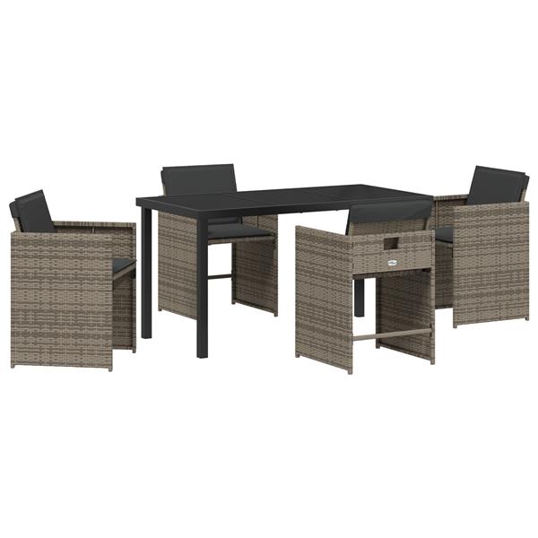 Grote foto vidaxl 5 delige tuin eettafelset met kussens grijs poly rattan tuin en terras tuinmeubelen