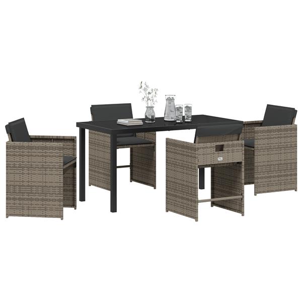 Grote foto vidaxl 5 delige tuin eettafelset met kussens grijs poly rattan tuin en terras tuinmeubelen