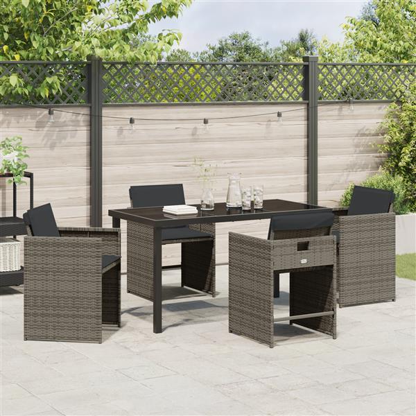 Grote foto vidaxl 5 delige tuin eettafelset met kussens grijs poly rattan tuin en terras tuinmeubelen
