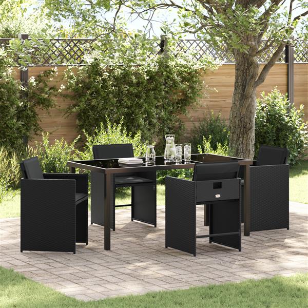 Grote foto vidaxl 5 delige tuin eettafel set met kussens zwart poly rattan tuin en terras tuinmeubelen
