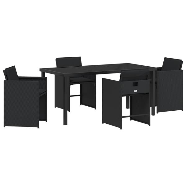 Grote foto vidaxl 5 delige tuin eettafel set met kussens zwart poly rattan tuin en terras tuinmeubelen