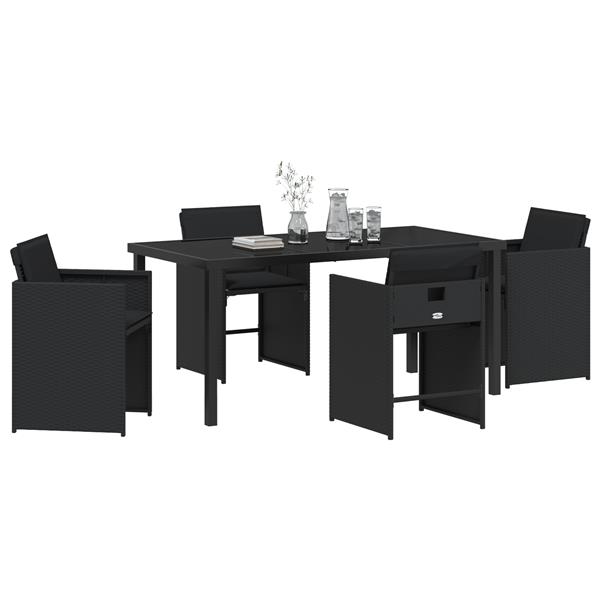 Grote foto vidaxl 5 delige tuin eettafel set met kussens zwart poly rattan tuin en terras tuinmeubelen