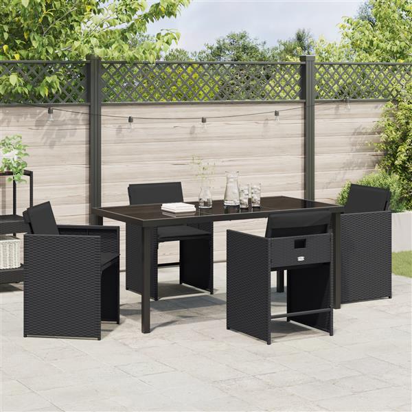 Grote foto vidaxl 5 delige tuin eettafel set met kussens zwart poly rattan tuin en terras tuinmeubelen