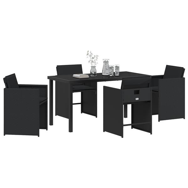 Grote foto vidaxl 5 delige tuinset met kussens zwart poly rattan tuin en terras tuinmeubelen