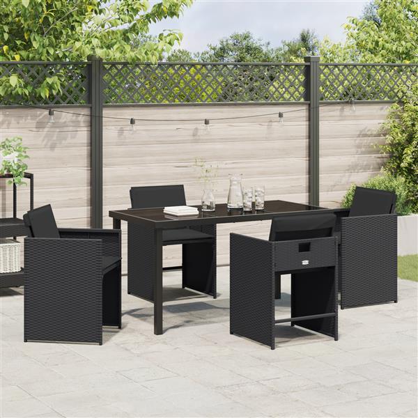 Grote foto vidaxl 5 delige tuinset met kussens zwart poly rattan tuin en terras tuinmeubelen