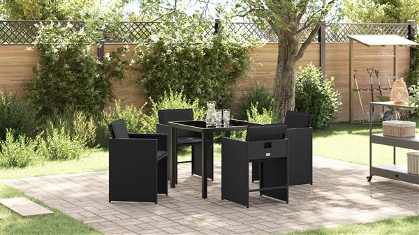 Grote foto vidaxl 5 delige tuinset met kussens zwart poly rattan tuin en terras tuinmeubelen