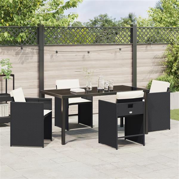 Grote foto vidaxl 5 delige tuinset met kussens zwart poly rattan tuin en terras tuinmeubelen