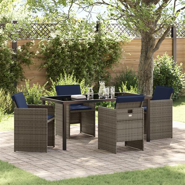 Grote foto vidaxl 5 delige tuinset met kussens in grijs poly rattan tuin en terras tuinmeubelen