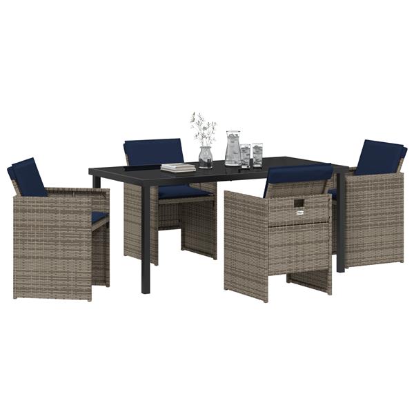 Grote foto vidaxl 5 delige tuinset met kussens in grijs poly rattan tuin en terras tuinmeubelen