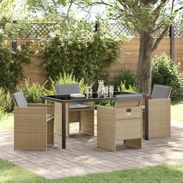 Grote foto vidaxl 5 delige tuinset met kussens in beige poly rattan tuin en terras tuinmeubelen